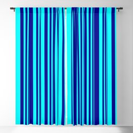 [ Thumbnail: Aqua & Dark Blue Colored Stripes/Lines Pattern Blackout Curtain ]