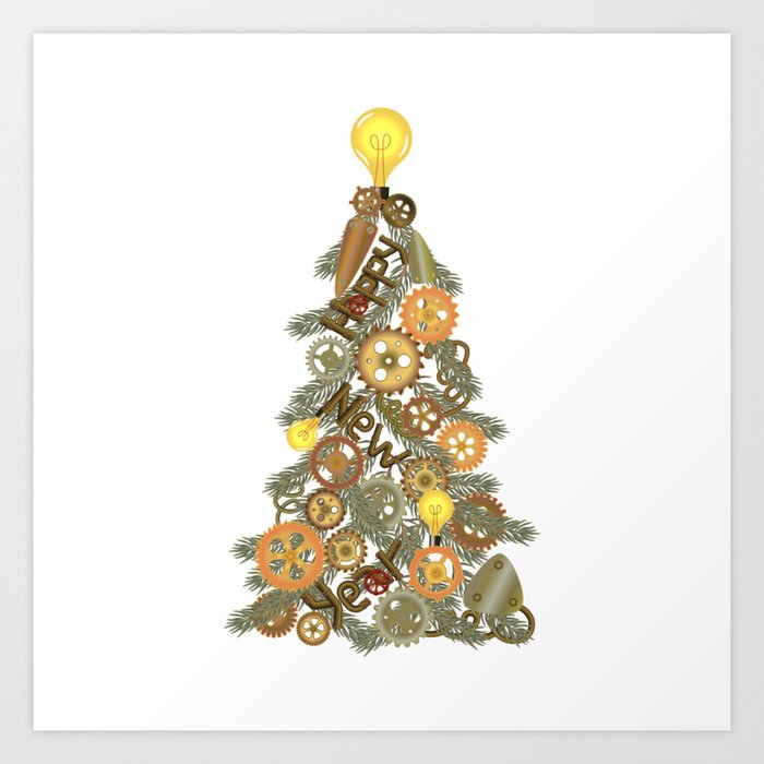 Steampunk Christmas Tree Art Print