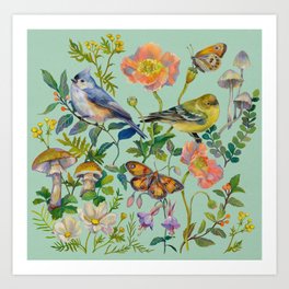 Flower Birds Garden Art Print