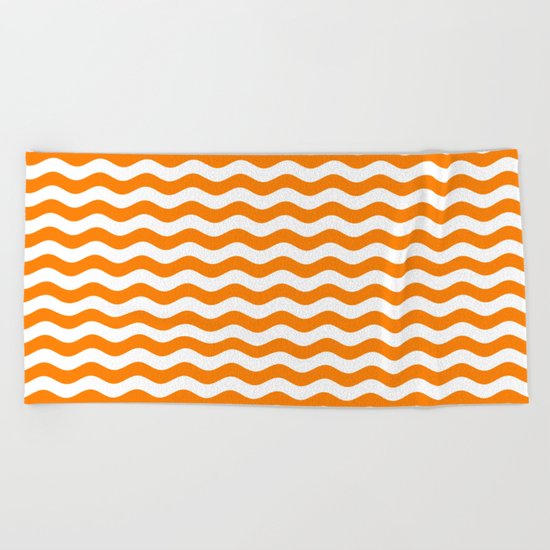 Wavy Stripes (Orange/White) Beach Towel