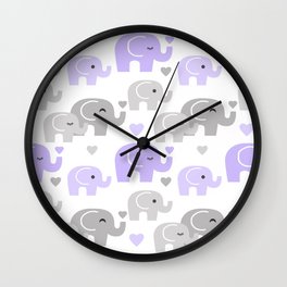 Purple Gray Elephant Baby Girl Nursery Wall Clock