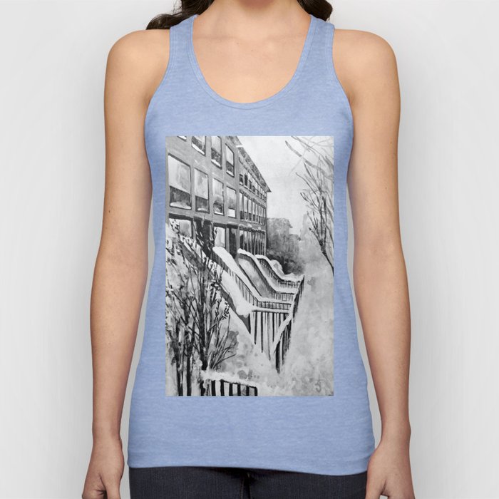 Brooklyn New York in Snow Storm Black and White Tank Top