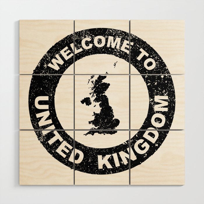 Rubber Ink Stamp Welcome To United KIngdom Wood Wall Art