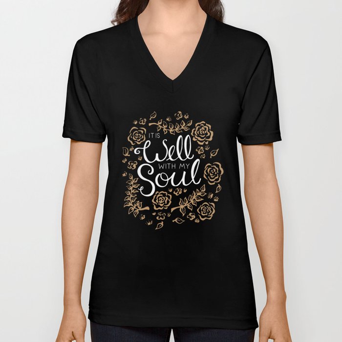 It is Well Floral Script V Neck T Shirt