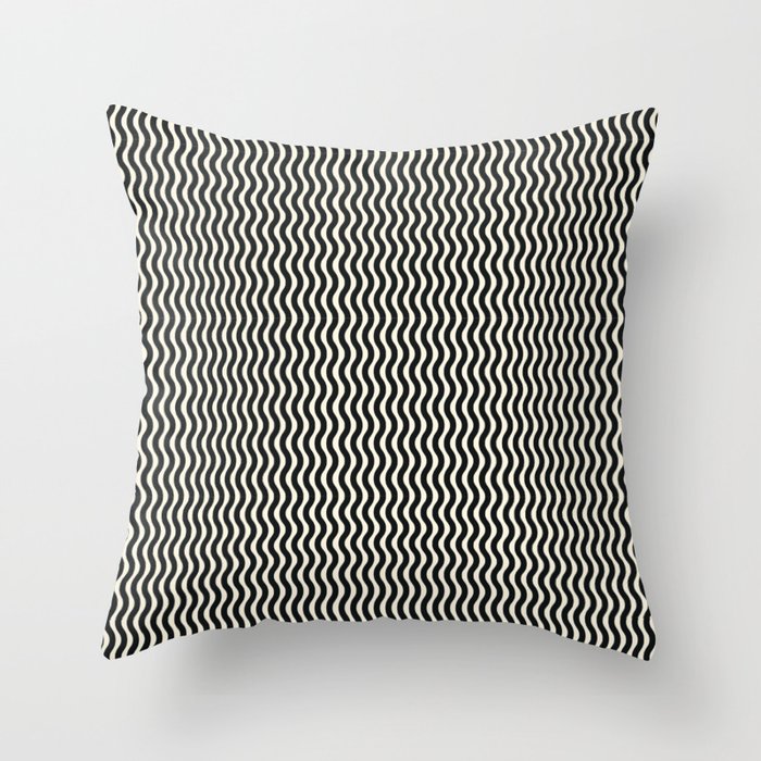 Retro Abstract Wavy Lines in Black and Cream Throw Pillow