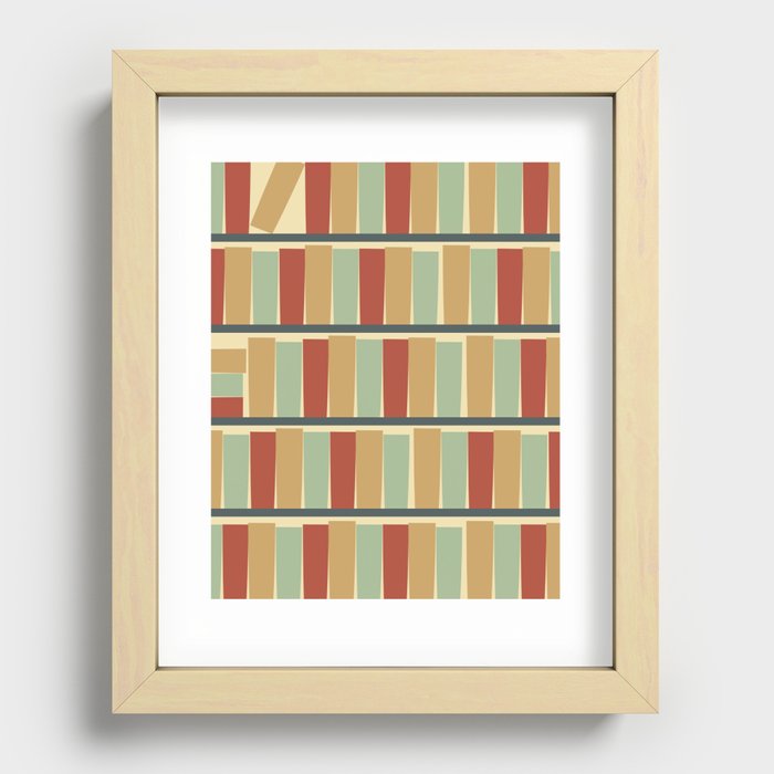 bookshelf (light and dark green, golden and reddish brown, cream) Recessed Framed Print