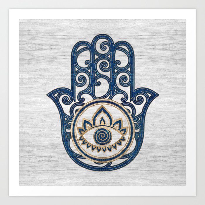 Hamsa Hand Hand Of Fatima Blue Wood Art Print By K9printart