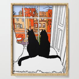 Window Cats Spring Morning Silhouette Serving Tray