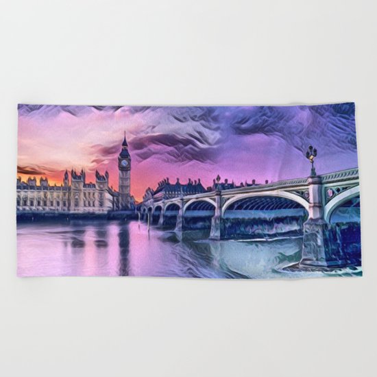 Big Ben with Sunset (London, England) Beach Towel