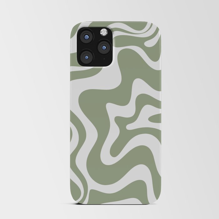 Liquid Swirl Abstract Pattern in Sage Green and White iPhone Card Case