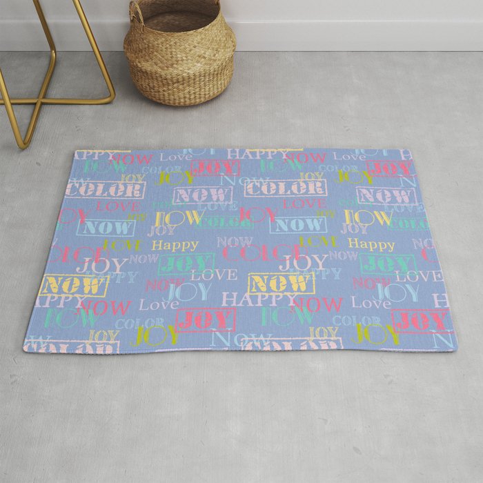 Enjoy The Colors - Colorful typography modern abstract pattern on Serenity Blue background  Rug