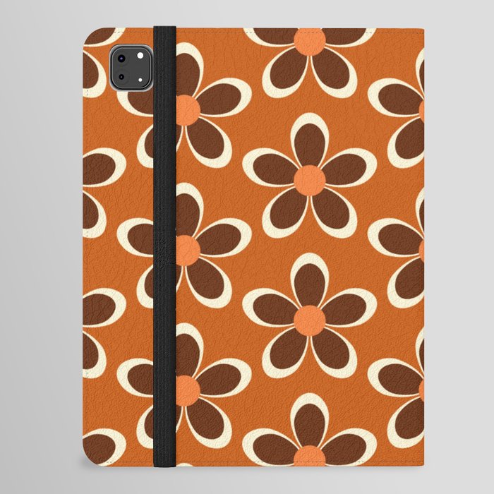 Orange Retro Floral 1960s Pattern iPad Folio Case