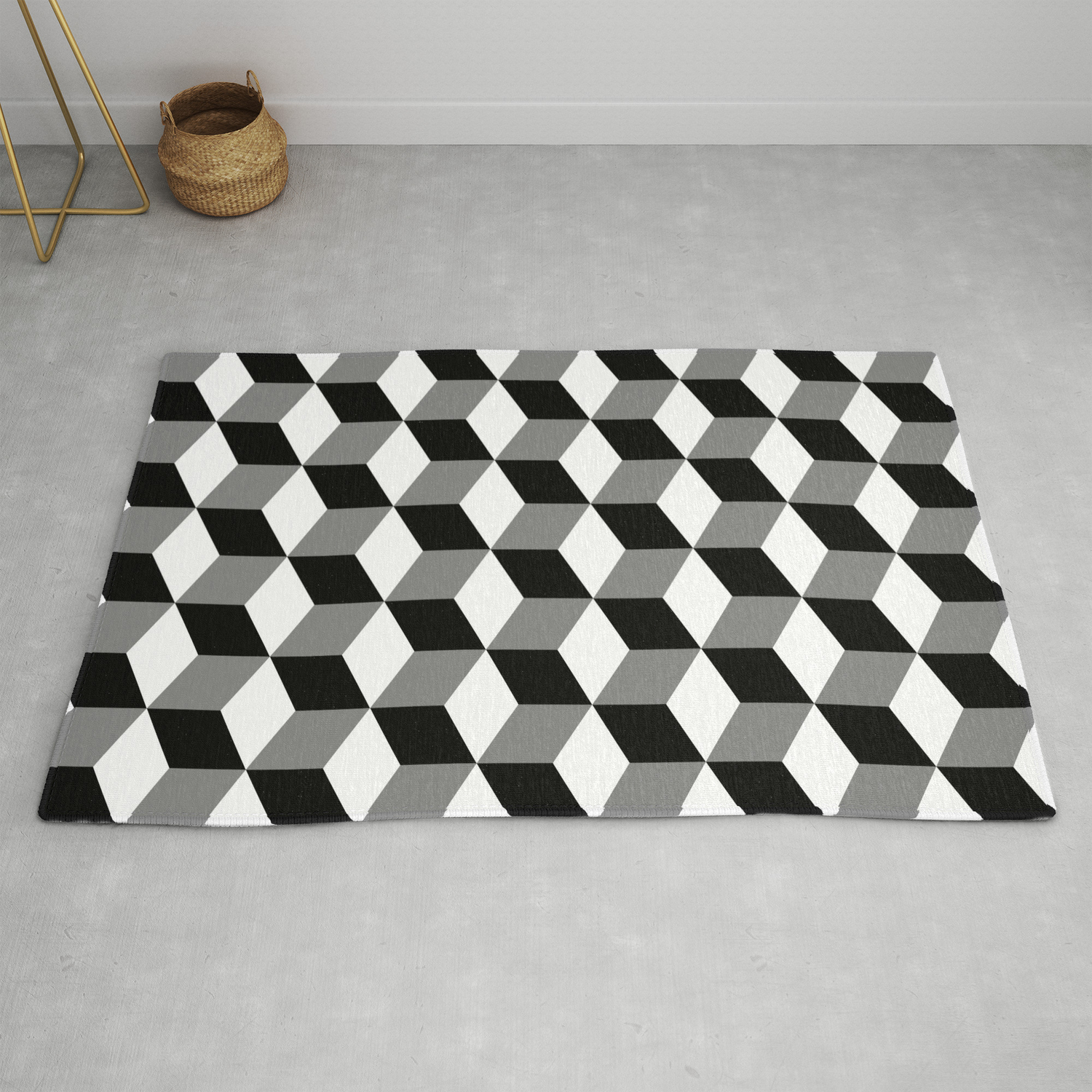 Cube Pattern Black White Grey Rug By, Black And Grey Rug