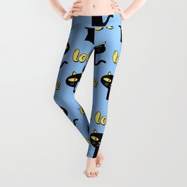 Professional And Cute Black Cat Pattern On Baby Blue , Stay pawsitive Funny Quote Leggings