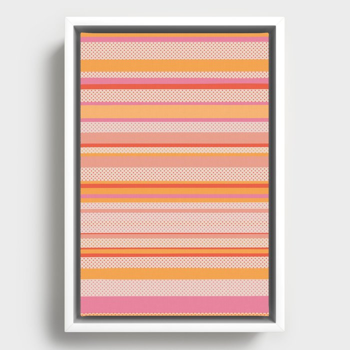 Cheerful Retro Stripes and Dots Pattern Pink Orange 2 Framed Canvas