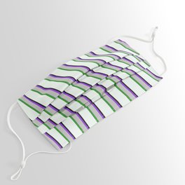 [ Thumbnail: Eye-catching Purple, Grey, Forest Green, Mint Cream, and Black Colored Lined/Striped Pattern Face Mask ]