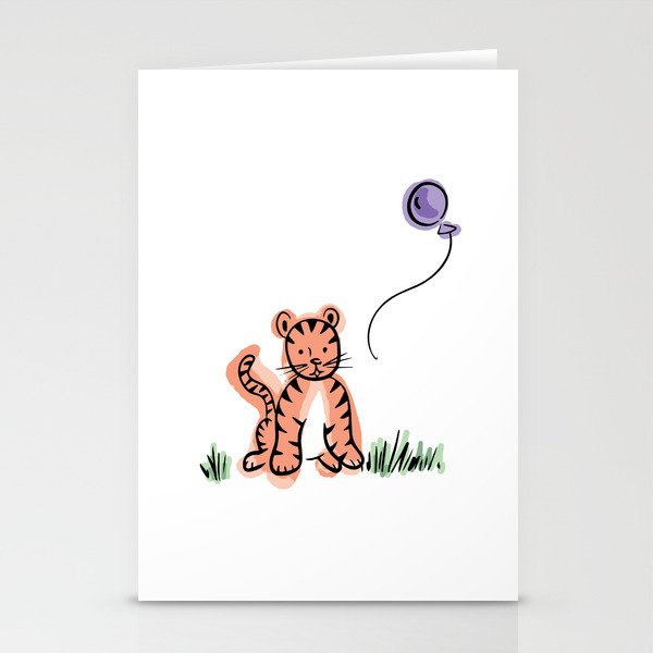 Baby Tiger with Purple Balloon Stationery Cards
