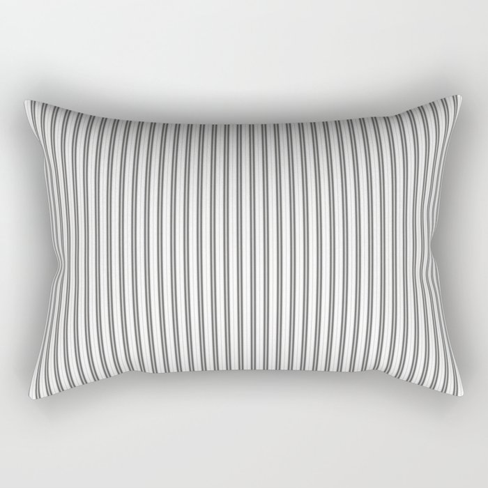 Black and White Micro Vintage English Country Cottage Ticking Stripe Rectangular Pillow