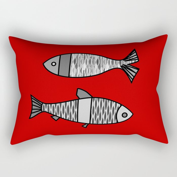 Retro Modern Fish, Deep Red and Gray / Grey Rectangular Pillow
