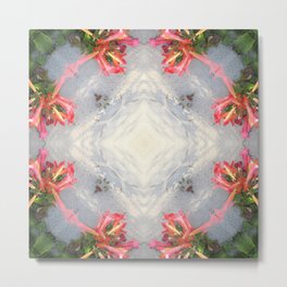 Red Tube Flowers Mandala (4 Corners) Metal Print