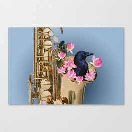 Raven sitting in Saxophone - Music Design #society6 Canvas Print