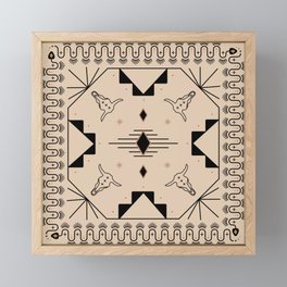 Lost Desert Tile - Black & Camel Framed Mini Art Print