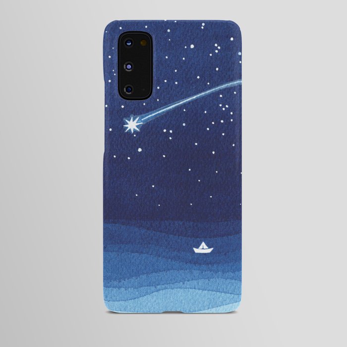 Falling star, shooting star, sailboat ocean waves blue sea Android Case