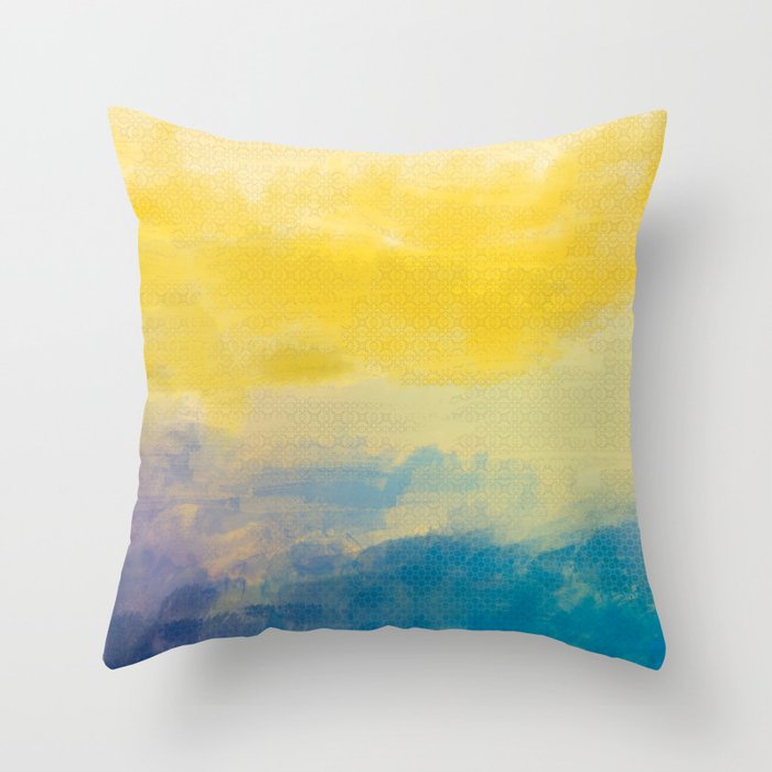Painted Dream Mist over Dusk on yellow, purple and blue Throw Pillow