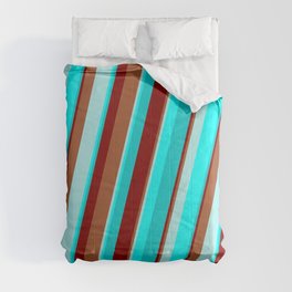 [ Thumbnail: Maroon, Sienna, Turquoise, Cyan, and Dark Turquoise Colored Stripes/Lines Pattern Comforter ]