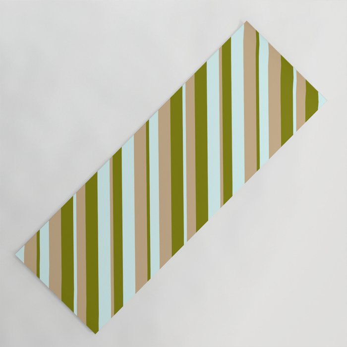 Green, Light Cyan & Tan Colored Pattern of Stripes Yoga Mat