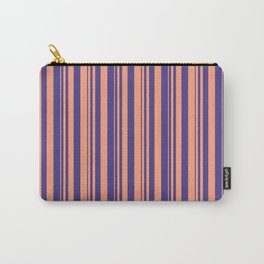 [ Thumbnail: Light Salmon and Dark Slate Blue Colored Pattern of Stripes Carry-All Pouch ]