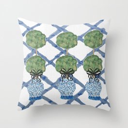 Hand Painted Bamboo Trellis Chinoiserie Ginger Jar  Throw Pillow