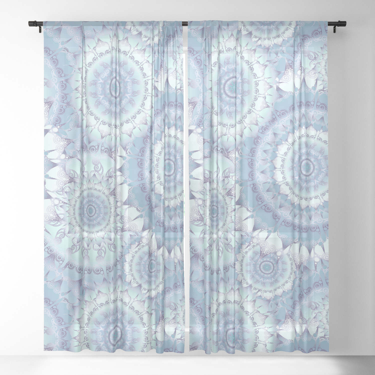 Delicate Ice Blue Mandala Pattern Sheer Curtain By Pearlposition