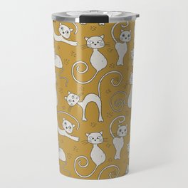 Mustard yellow and off-white cat pattern Travel Mug