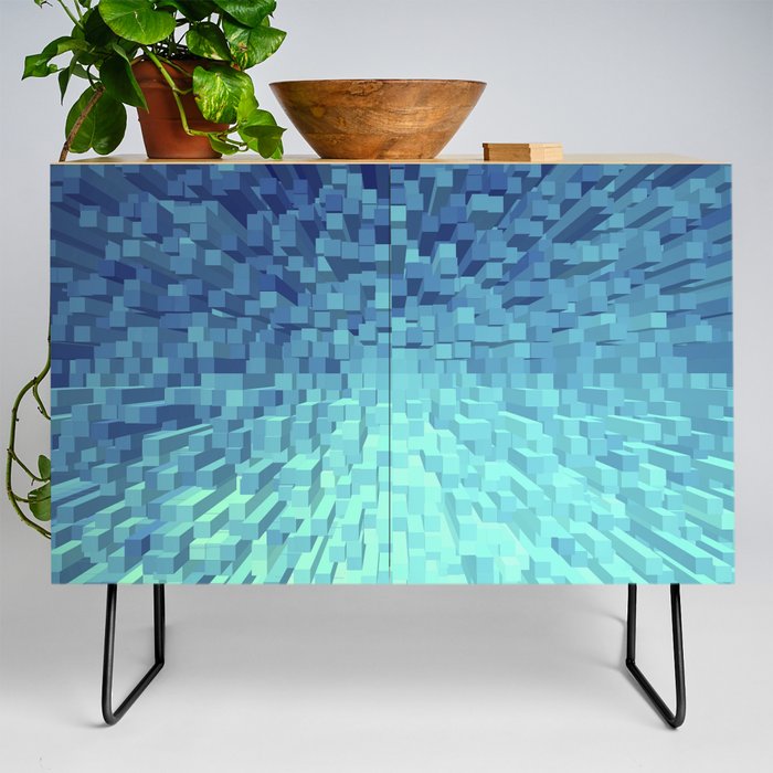 Teal Pixelated Pattern 1 Credenza