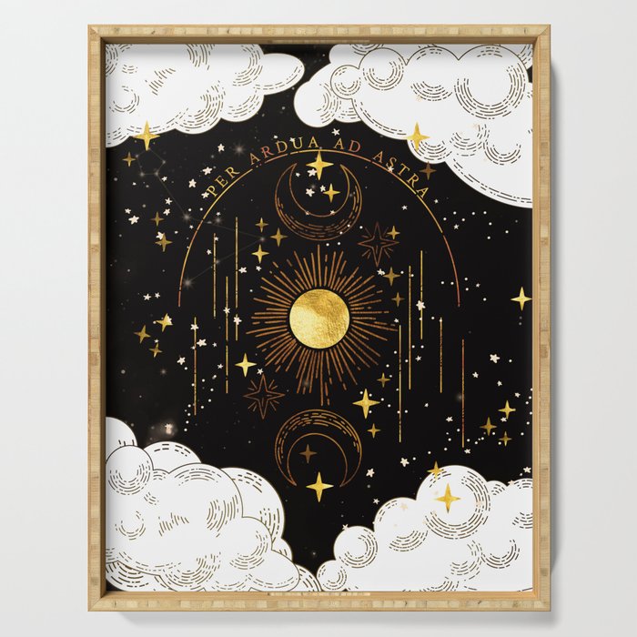 Per Ardua Ad Astra | Sun, Moon and Stars | Divine Witchy Aesthetic Print Serving Tray