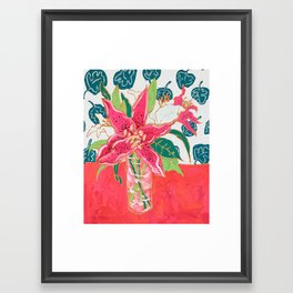 Pink and White Lily Bouquet with Matisse Wallpaper Framed Art Print