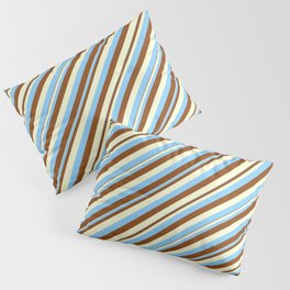 [ Thumbnail: Light Yellow, Light Sky Blue & Brown Colored Pattern of Stripes Pillow Sham ]