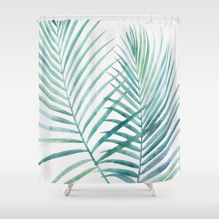 Twin Palm Fronds - Teal Shower Curtain