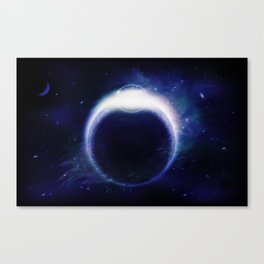 An outer space background with a dark planet, sky and stars.  Canvas Print