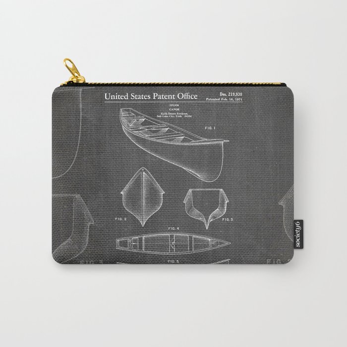 Canoe Patent - Kayak Art - Black Chalkboard Carry-All Pouch