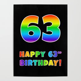 [ Thumbnail: HAPPY 63RD BIRTHDAY - Multicolored Rainbow Spectrum Gradient Poster ]
