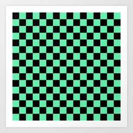 Mint Green and Black Check Pattern Art Print