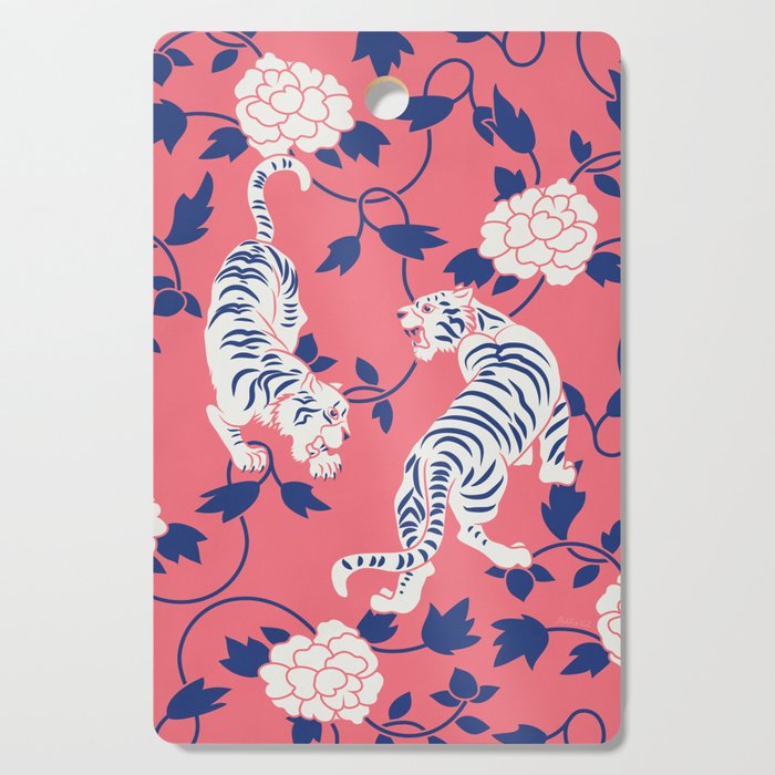 Tigers Coral Pink Blue Cutting Board