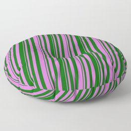 [ Thumbnail: Orchid & Dark Green Colored Lined/Striped Pattern Floor Pillow ]