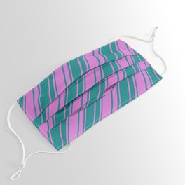 [ Thumbnail: Orchid and Teal Colored Stripes/Lines Pattern Face Mask ]
