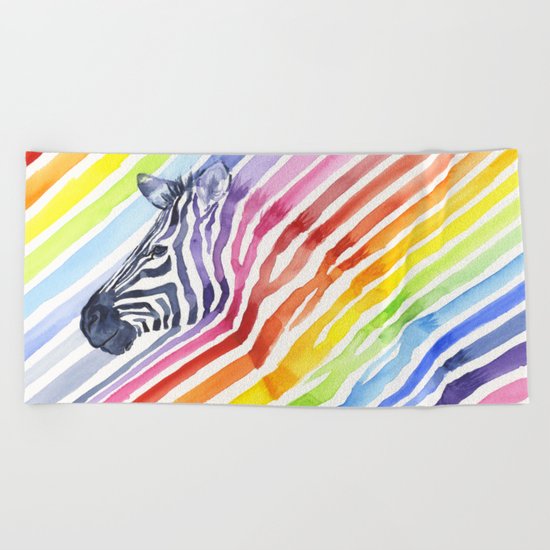 Animal Zebra Rainbow Beach Towel