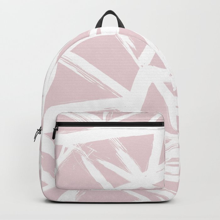 Modern white abstract geometric brushstrokes pastel light pink Backpack