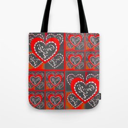 4 Square Hearts Pattern (orange and gray) Tote Bag