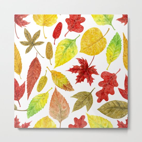 Autumn leaves watercolor white Metal Print